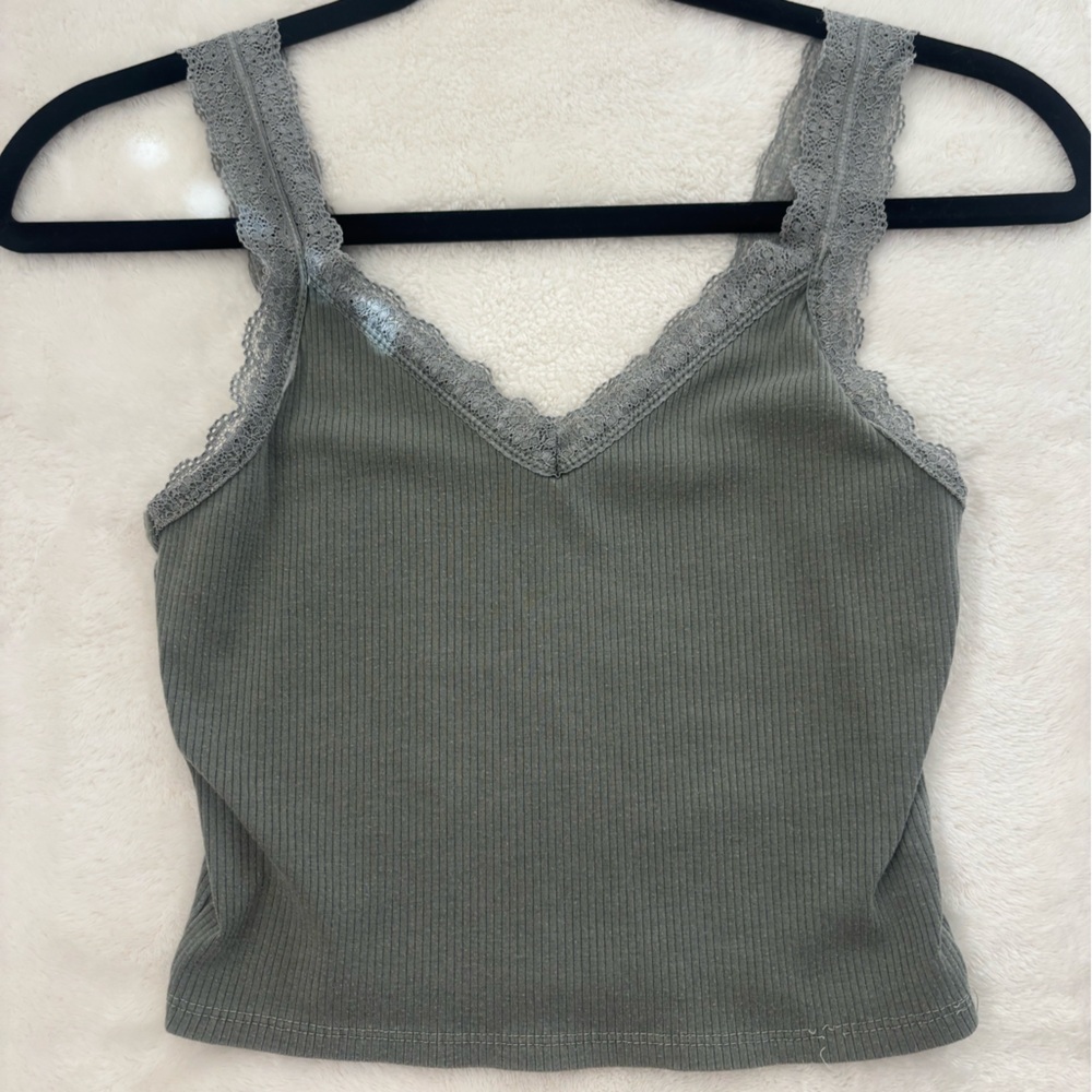 Gray Lace Trim Tank Top
